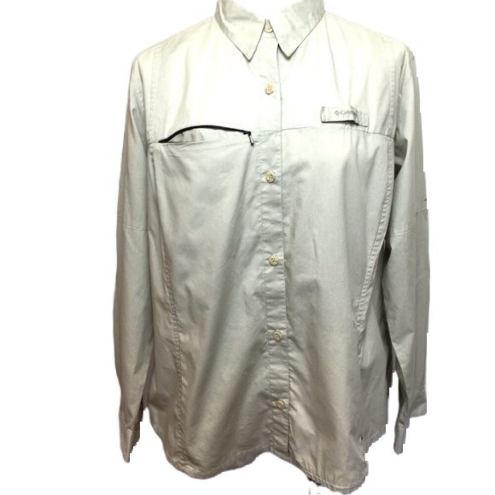 Columbia Women's PFG Khaki LS Button Shirt Vent Back EUC Sz 1X
